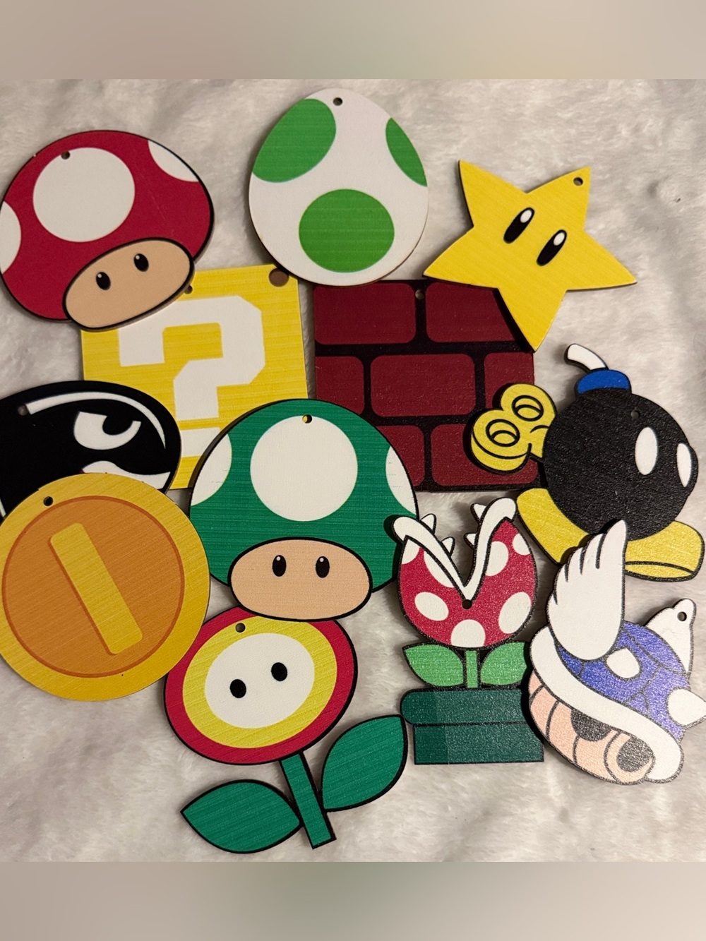 Super Mario Themed Hanging Wooden Decorations